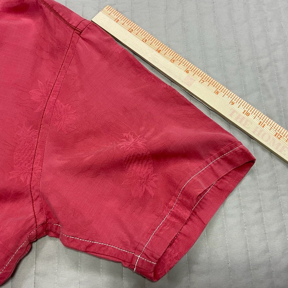 Tommy Bahama Mens Jacquard 60% Silk Camp Shirt XL Red Pineapple Contrast Stitch - Picture 6 of 10
